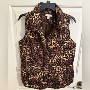 Charter Club Quilted Animal Leopard Brown Snap Zip Front Size M